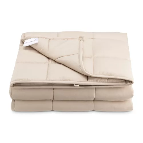 Patura grea Navaris, umplutura perle de sticla, 135x200 cm, 4.8 kg, bej, sticla/poliester/bumbac