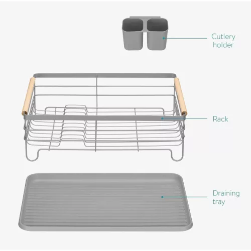 Scurgator de vase Navaris, cu suport de picurare, cu raft pentru farfurii, pahare si tacamuri, gri, 42.5x31.5x14 cm, 52545.03