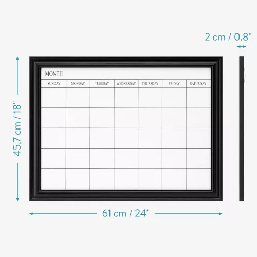Tabla magnetica planificator lunar Navaris, cu rama, 60.9x45.7 cm, 3 magneti si marker, negru, plastic