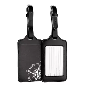   Set 2 Etichete pentru bagaje, Kwmobile, Negru/Alb, Piele ecologica, 53127.05