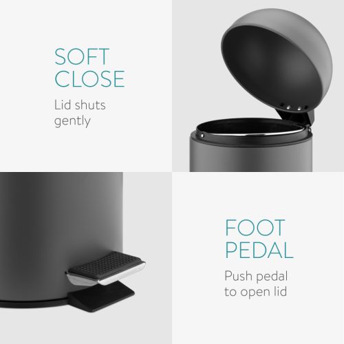 Cos gunoi Navaris, 3L, capac sferic cu balans, baie/birou, gri/gri inchis, otel