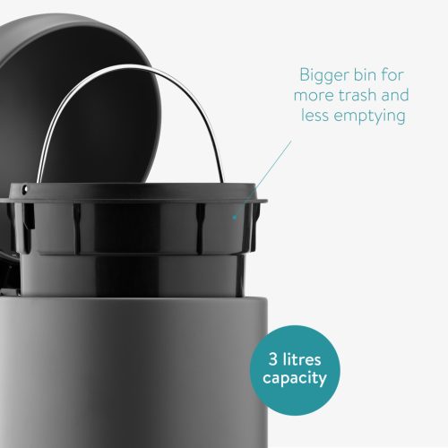 Cos gunoi Navaris, 3L, capac sferic cu balans, baie/birou, gri/gri inchis, otel