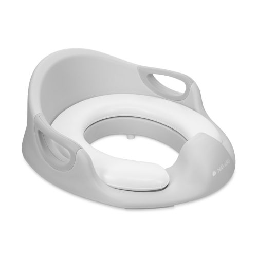 Reductor toaleta copii Navaris, cu capac si manere, 36x32x18 cm, antialunecare, gri, polipropilena/PVC