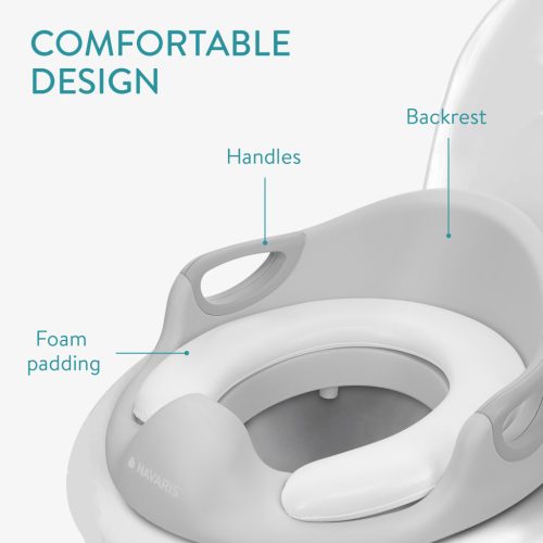 Reductor toaleta copii Navaris, cu capac si manere, 36x32x18 cm, antialunecare, gri, polipropilena/PVC