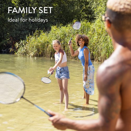 Set rachete badminton Navaris, 4 rachete 65.5/54 cm, 3 fluturasi, geanta, multicolor, metal/plastic