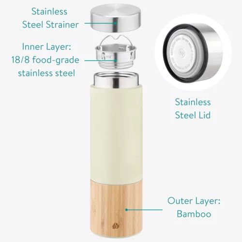 Sticla Ceai Navaris 500ml, din bambus, cu filtru inox, pentru ceai la birou, 54268.2.16