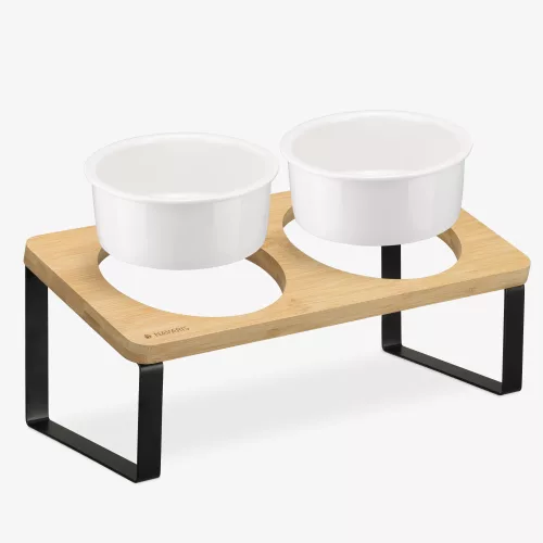 Set de 2 boluri pentru apa si hrana pentru caini si pisici, Alb, Ceramica, 55229.02
