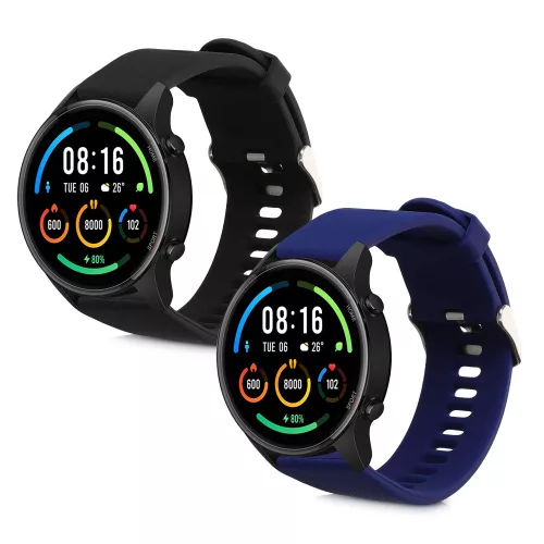 Set 2 curele pentru Xiaomi Mi Watch/Mi Watch Color Sport, Kwmobile, Negru/Albastru, Silicon, 58466.01