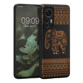   Husa Kwmobile pentru Xiaomi 12/12X, Lemn, Maro/Negru, 56788.05