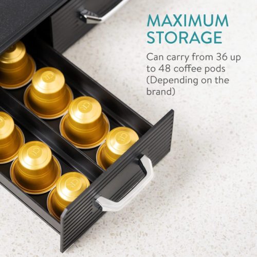 Set suport aparat cafea 3 sertare pentru capsule si organizator 2 sertare pentru consumabile Navaris, negru, 60824.01