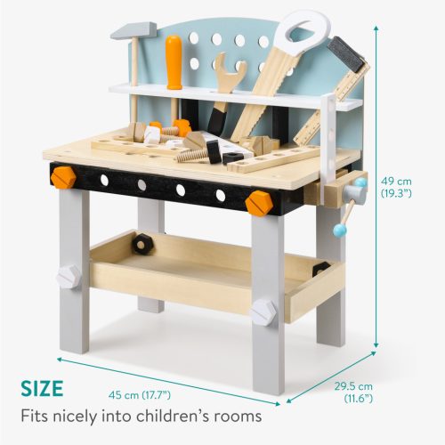 Banc de lucru din lemn pentru copii Navaris, 49x45x29, 5 cm, cu unelte incluse, maro, lemn/MDF