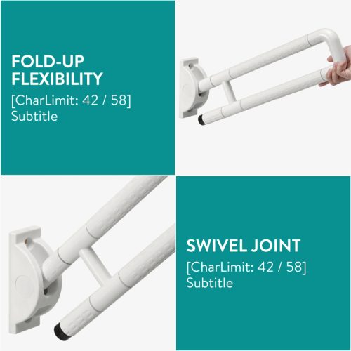 Set 2 bare sprijin toaleta Navaris, montaj pe perete, 59 cm, aderenta antialunecare, alb, plastic