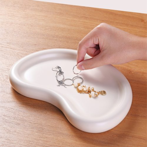 Tava ceramica Navaris, design abstract Moon, 24x16.5x3 cm, pentru bijuterii, bej, ceramica