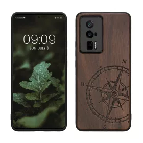  Husa Kwmobile pentru Poco F5 Pro, Maro, Lemn/Silicon, 61662.01