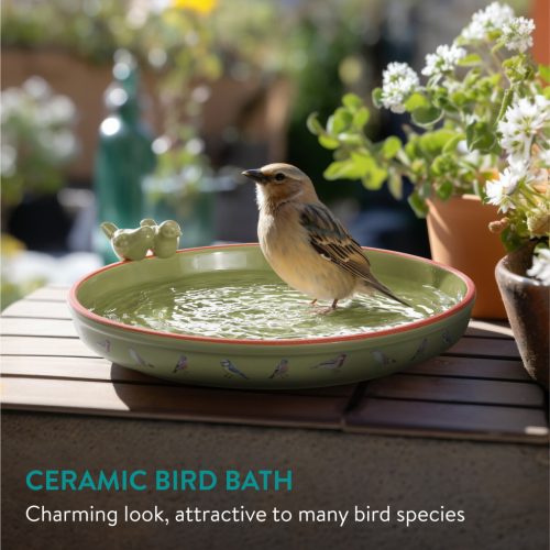 Baie pentru pasari rotunda Navaris, ceramica, 25 cm, pentru gradina, 61699.07