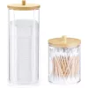 Organizator cosmetice, dischete demachiante si betisoare urechi, transparent, 2 compartimente, plastic/bambus, Navaris, 59140.03
