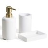 Set accesorii baie Navaris, 3 piese, suport periute, dozator si savoniera, polirasina, alb, rasina