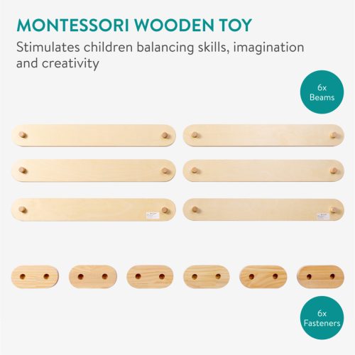 Bara de echilibru din lemn Navaris, 75x19.5x10.5 cm, joaca activa si coordonare, natur, maro, lemn