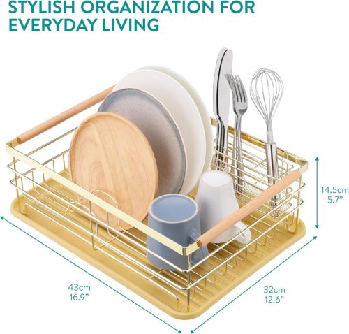 Scurgator de vase Navaris, cu suport de picurare, cu raft pentru farfurii, pahare si tacamuri, maro, 52545.04