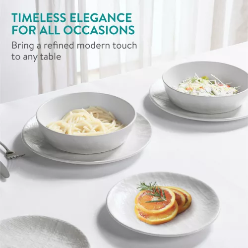 Set 18 piese vesela Navaris, 6 persoane, 27 cm, farfurii si boluri, alb, Ceramica/ceramica