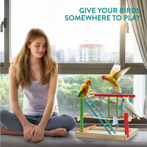 Jucarie din lemn Navaris pentru papagali, 2 niveluri, 35x25x28 cm, NAV0000273S001C