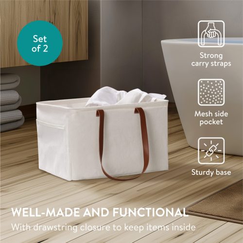 Set 2 cosuri rufe Navaris, 37L fiecare, manere laterale, inchidere cu snur, bej, plastic