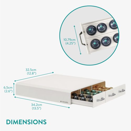 Organizator capsule cafea Navaris, 3 sertare, 48 capsule, 34.2x6.5x32.5 cm, alb, plastic