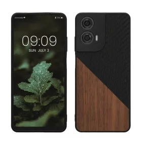   Husa Kwmobile pentru Motorola Moto G24/Moto E14/Moto G04, Maro/Negru, Lemn/Silicon, KWM000022RR001C