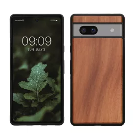   Husa Kwmobile pentru Google Pixel 7a, Maro, Lemn/Silicon, KWM000019YJ004C