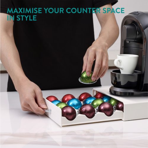 Suport capsule Vertuo Navaris, 40x5.5x23.5 cm, compatibil Nespresso, alb, plastic