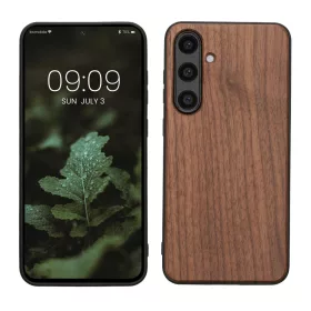  Husa Kwmobile pentru Samsung Galaxy S24 FE, Maro, Lemn/Silicon, KWM000021WK001C