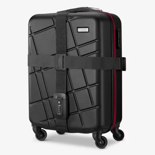 Curea bagaj cu lacat si eticheta ID Navaris, lungime reglabila 400x5 cm, negru, 51357.01