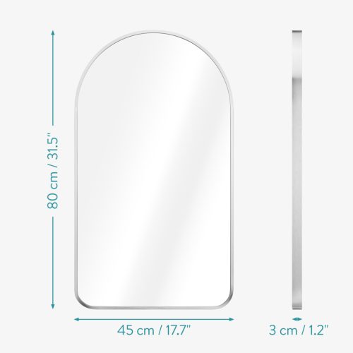 Oglinda de perete Navaris, arcuita, 45x80 cm, montaj usor, argintiu, aluminiu/sticla