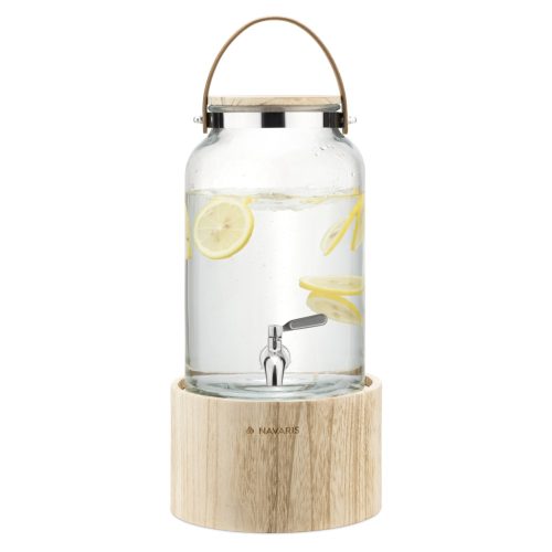 Dozator bauturi Navaris cu suport din lemn, 5.6L, cu robinet inox, elegant, sticla, 60333.01