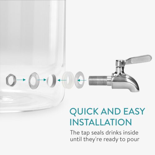 Dozator bauturi Navaris cu suport din lemn, 5.6L, cu robinet inox, elegant, sticla, 60333.01