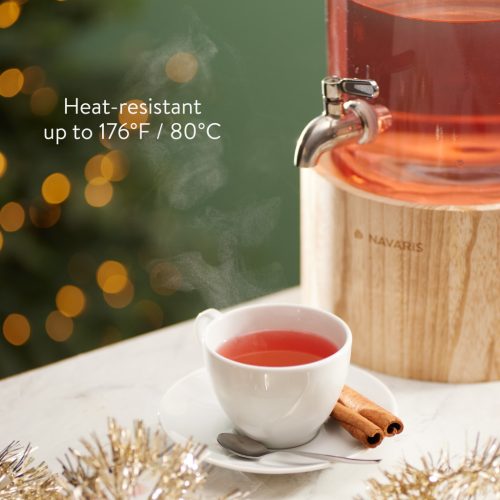 Dozator bauturi Navaris cu suport din lemn, 5.6L, cu robinet inox, elegant, sticla, 60333.01