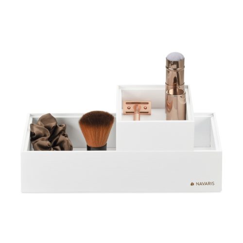 Set 2 cutii depozitare Navaris, 30x15x7 cm si 15x11, 5x5 cm, alb, bambus