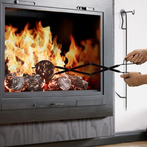 Set cleste si poker pentru semineu Navaris, 63, 5 cm si 73, 6 cm, negru, otel