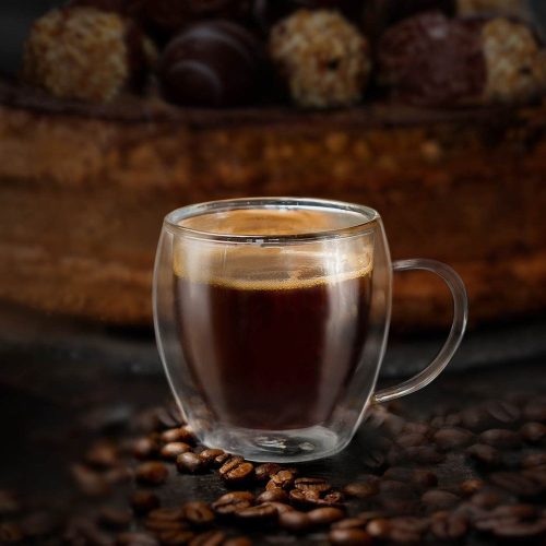 Set 4 cesti espresso termice Creano, 100 ml, sticla borosilicata, perete dublu, model inalt