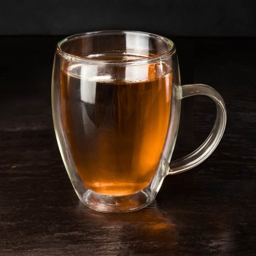 Set 2 cani termice Creano cu maner, 250 ml, sticla borosilicata, perete dublu