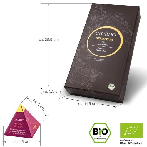 Set cadou ceai de plante Creano Organic Herbal Tea, 18 plicuri piramida cu 9 varietati, 45 g, fara cofeina