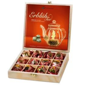   Set cadou ceai infloritor Creano ErbluhTee, 12 bile, 6 sortimente, ceai alb, cutie din lemn, 16, 3x16, 3x4cm
